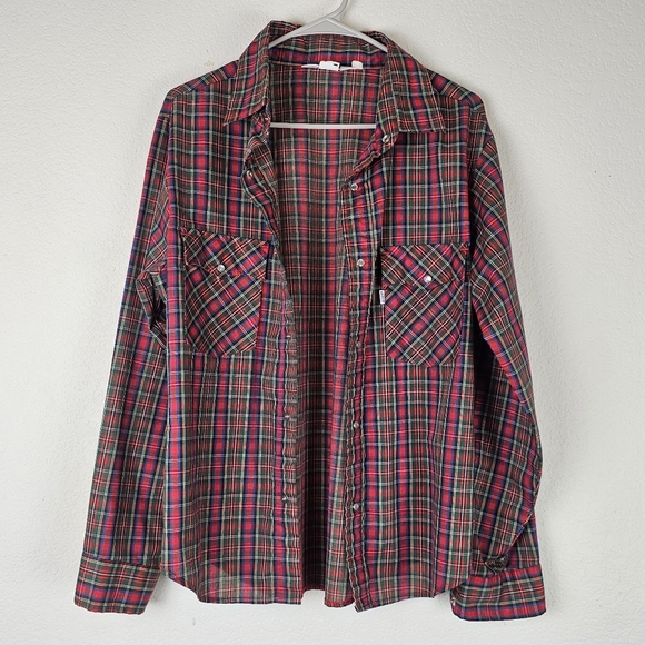 Vintage Levi’s Plaid Western Button Down Shirt Men’s Small Red Blue Green - Picture 4 of 12